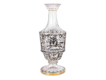 Ignaz Preissler, Friedrichswalde/Silesia 1676 - 1741 Kronstadt: Ignaz PreisslerFriedrichswalde/Silesia 1676 - 1741 KronstadtVaseKronstadtAround 1730Clear glass, cut, black solder and gold paintingWall with chinoiserie depictions all aroundHeight 22 cm