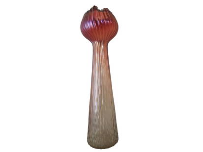 Monumental glass vase, Martele" decoration, "Hyacinth" shape: Monumental glass vaseMartele" decoration, "Hyacinth" shapeRed-pensee gradientWilhelm Kralik sonEleonorenhain, Austria, ca. 1905Height 48 cm, diameter 15 cmVery good condition