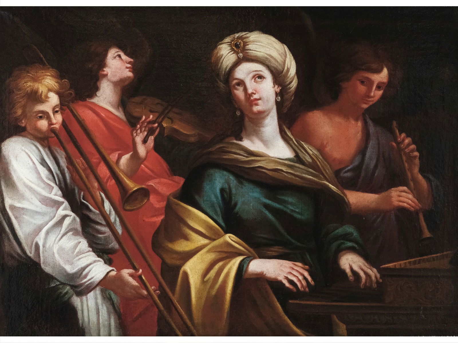 ELISABETTA SIRANI, BOLOGNA 1638 - 1665 BOLOGNA, CIRCLE OF: Elisabetta SiraniBologna 1638 - 1665 Bologna, circle ofSaint CeciliaItaly17th centuryOil on canvas, relined64 x 87 cm, with frame 88 x 110