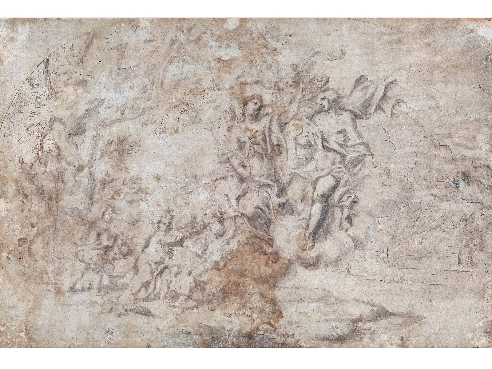 BERNARDO CASTELLO, GENOA 1557 - 1629 GENOA, ATTRIBUTED: Bernardo CastelloGenoa 1557 - 1629 Genoa, attributedDiana and CallistoPen and ink drawing on paper31 x 48 cm, with frame 51.5 x 66.5 cm