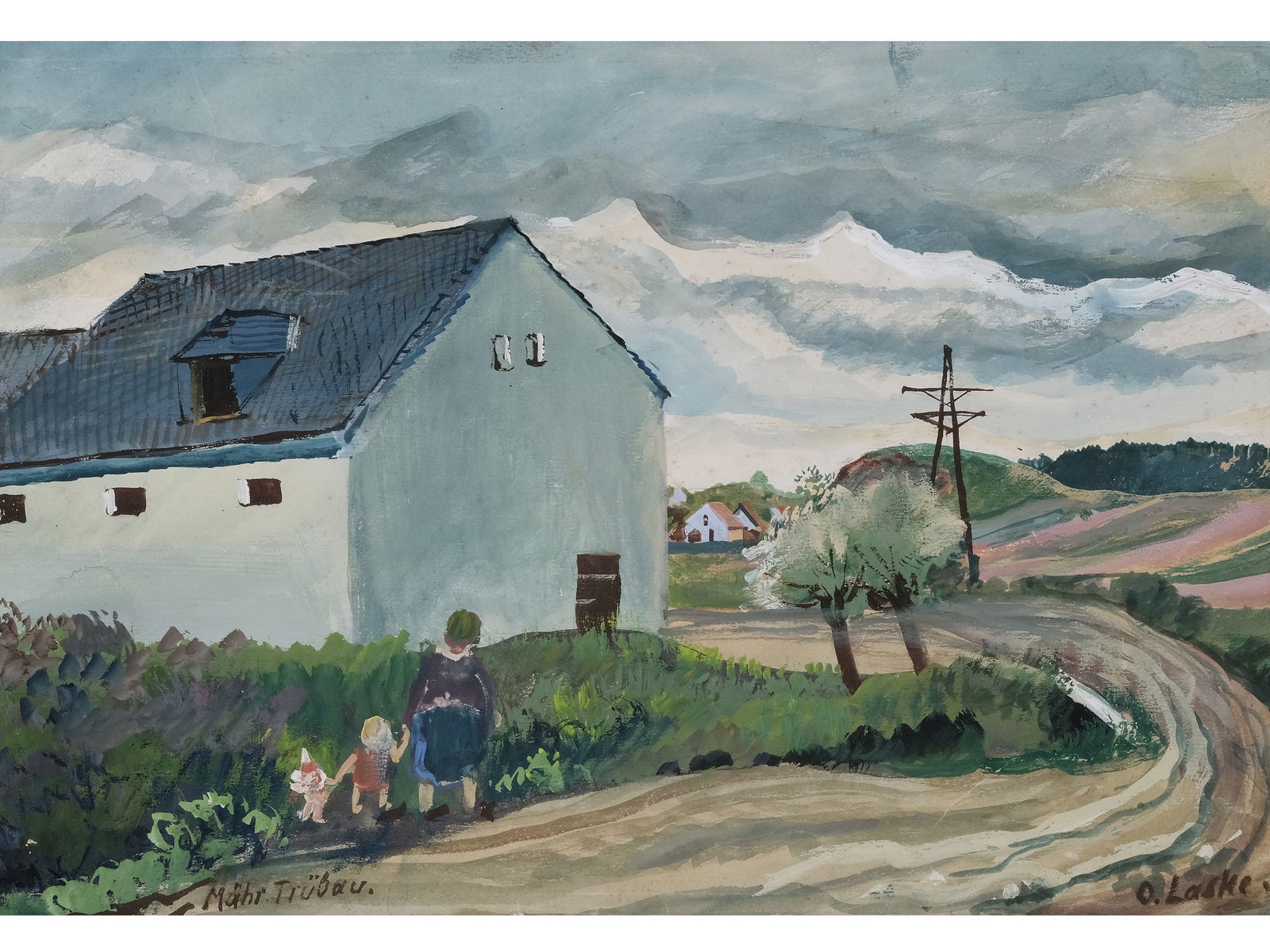 OSKAR LASKE, CZERNOWITZ 1874 - 1951 VIENNA: Oskar LaskeCzernowitz 1874 - 1951 ViennaMotif from Moravian TrubaMixed media on paper27 x 38.5 cm, with frame 39 x 51 cmSigned lower right Titled lower left