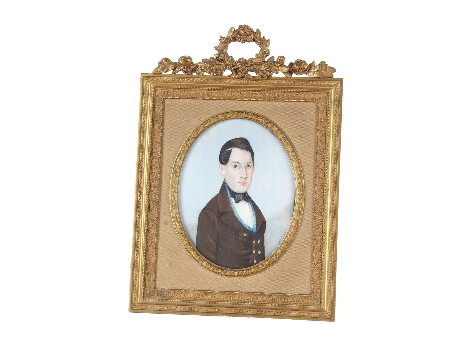 MINIATURE, CIRCA 1900: Miniature Circa 1900Watercolor in gilt metal frameOverall dimensions 24.5 x 20 cmOnly available for online viewing!