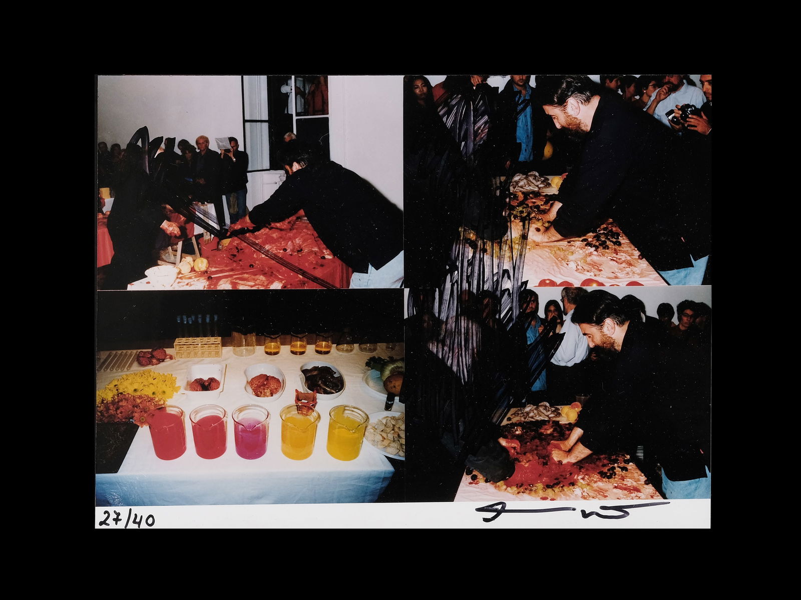 PHOTO PAINTED OVER BY HERMANN NITSCH, VIENNA 1938 - 2022 MISTELBACH: Photo painted over by Hermann NitschVienna 1938 - 2022 MistelbachPainted-over photographFelt-tip pen17.5 x 24 cm, with frame 33 x 45 cmNumbered 27/40 lower leftSigned lower right