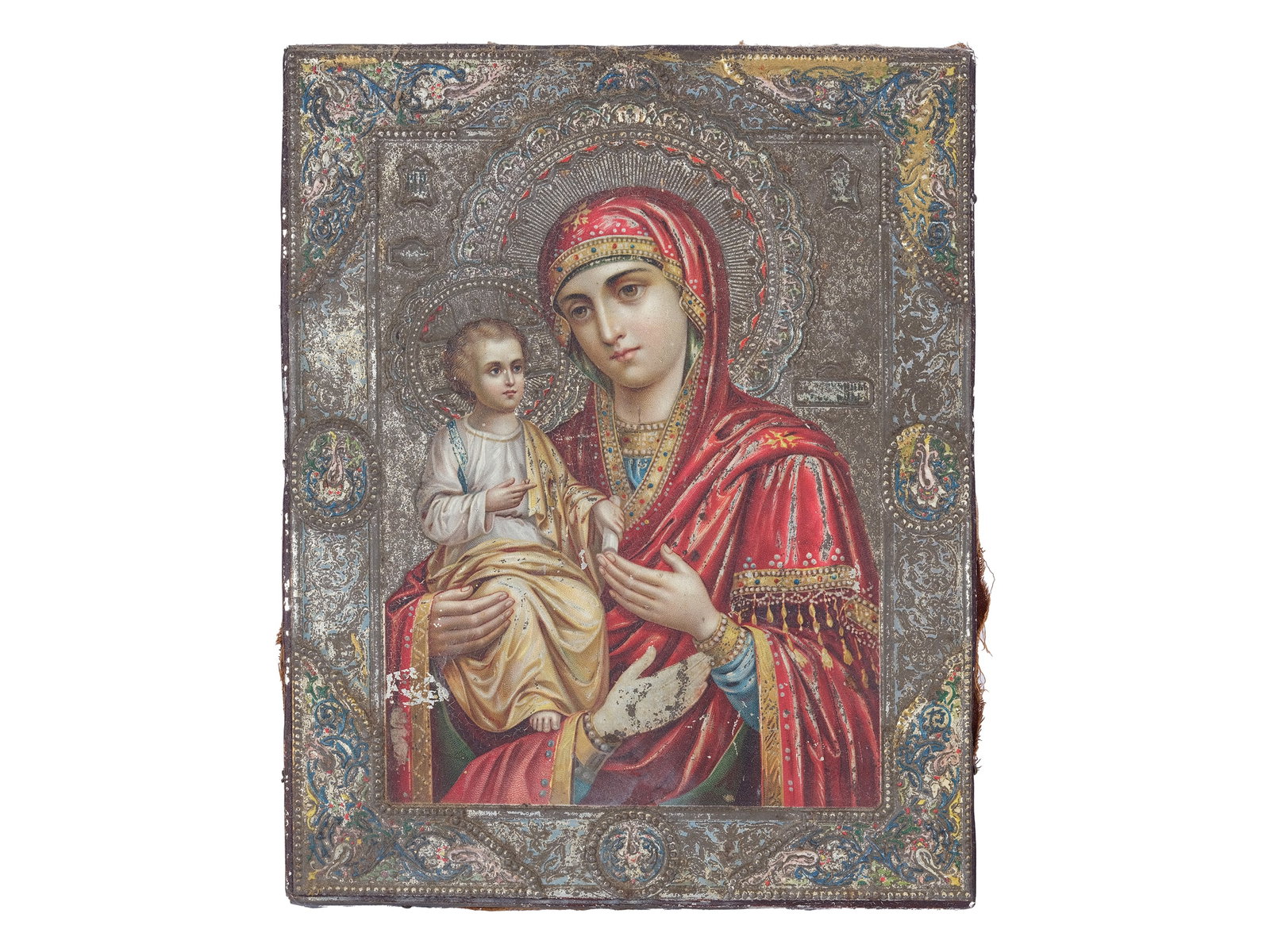ICON WITH OKLAD, AROUND 1900: Icon with oklad Around 1900 Metal 22 x 17.5 cm