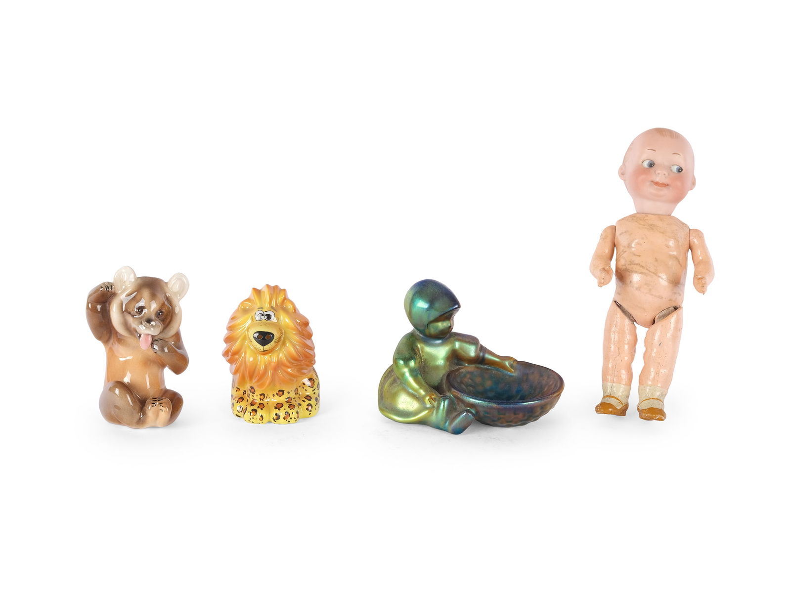 BUNDLE, CERAMICS AND JOINTED DOLL: Bundle Ceramics and jointed dollGoldscheider, Zsolnay, Goebel, Armand-Marseille doll Online viewing only!