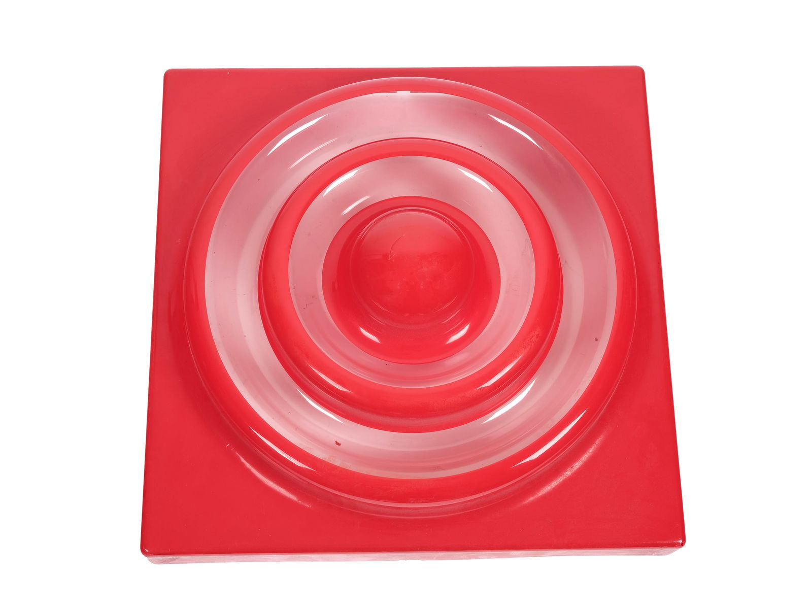 VERNER PANTON, GAMTOFTE PARISH 1926 - 1998 COPENHAGEN: Verner PantonGamtofte Parish 1926 - 1998 CopenhagenRing lamp (cover)Vernis RougeAround 1970/71Vitra EditionAcrylic62 x 62 x 20 cmScratched due to age, crack approx. 6 cm, without electrical components