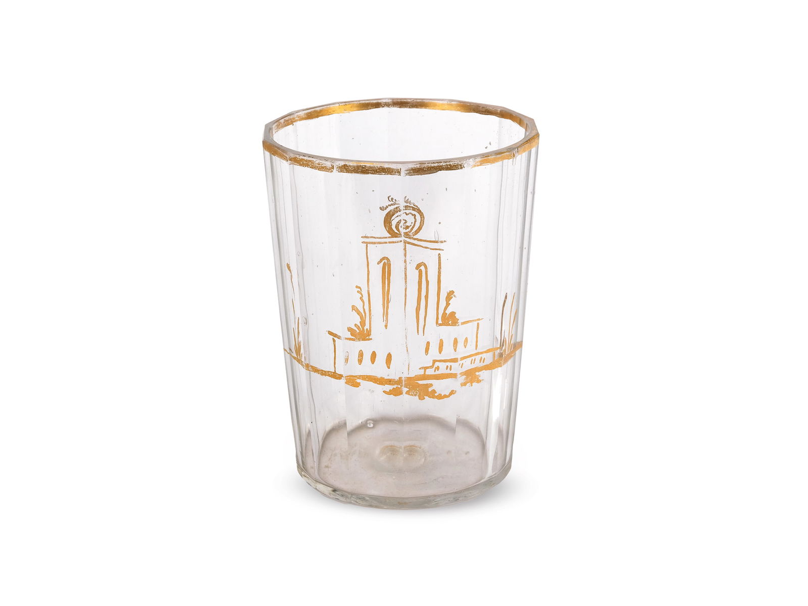 BEAKER, BOHEMIA: BeakerBohemia19th centuryColorless glass, giltHeight 9.4 cm