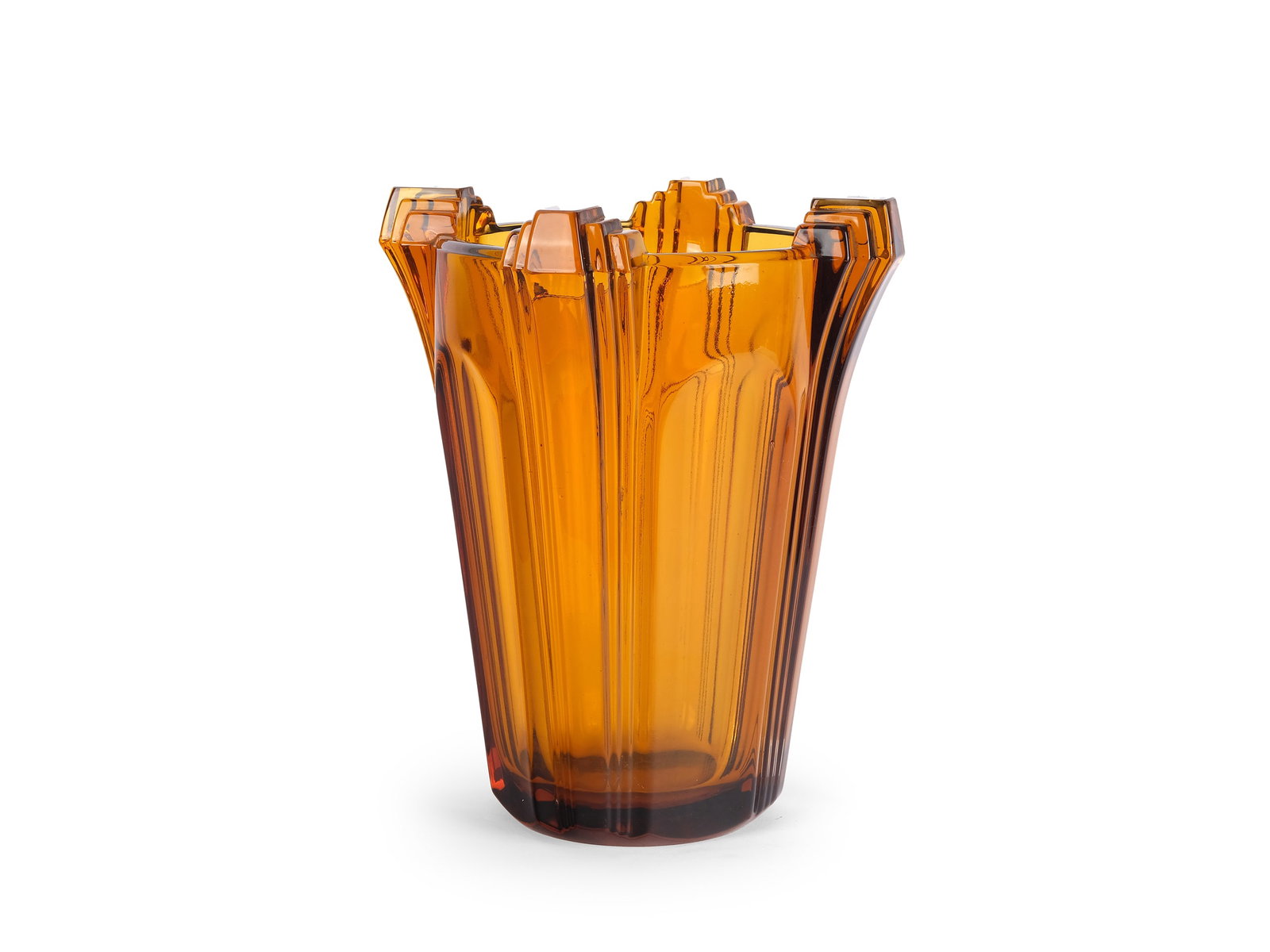 VASE, ART DECO: Vase Art Deco Bohemia Amber-colored glass Height 20 cm