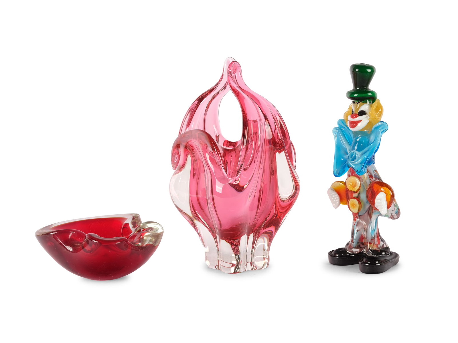 GLASS BUNDLE, MURANO AND BOHEMIA: Glass Bundle Murano and Bohemia 1960s/90s Height of clown: 23 cm Online viewing only!