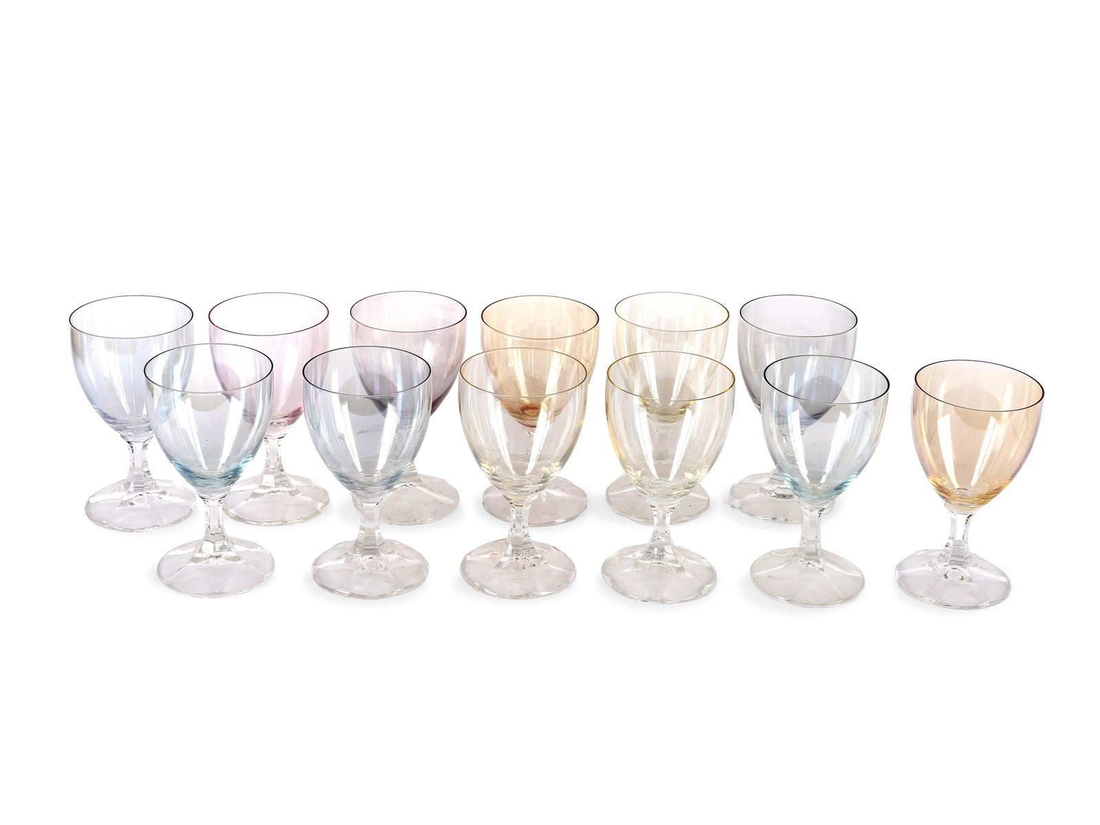 12 STEMMED GLASSES, 1950S/70S: 12 stemmed glasses1950s/70sHeight 12 cmOnline viewing only!