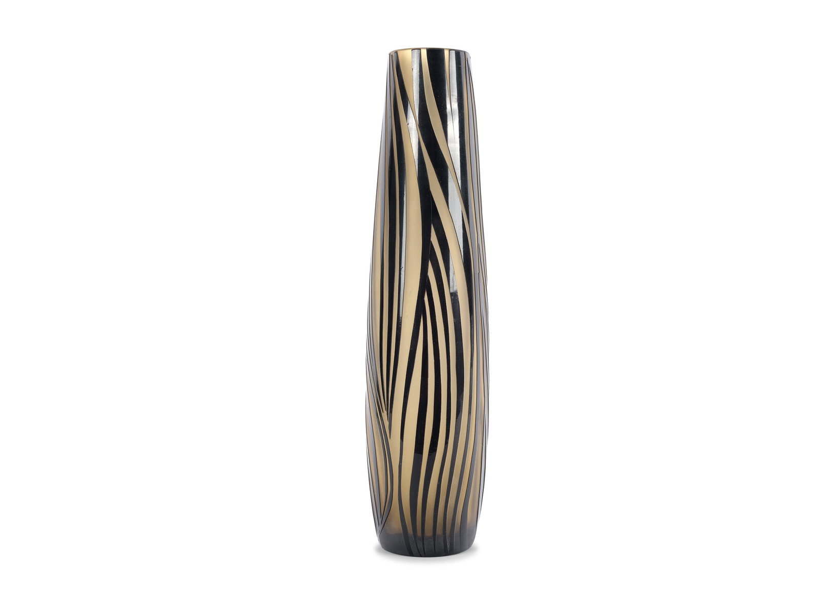 GLASS VASE WITH ZEBRA DECORATION, 1970S: Glass vase with zebra decoration 1970s Colorless glass, frosted, dark brown overlay Height 40 cm Online viewing only!