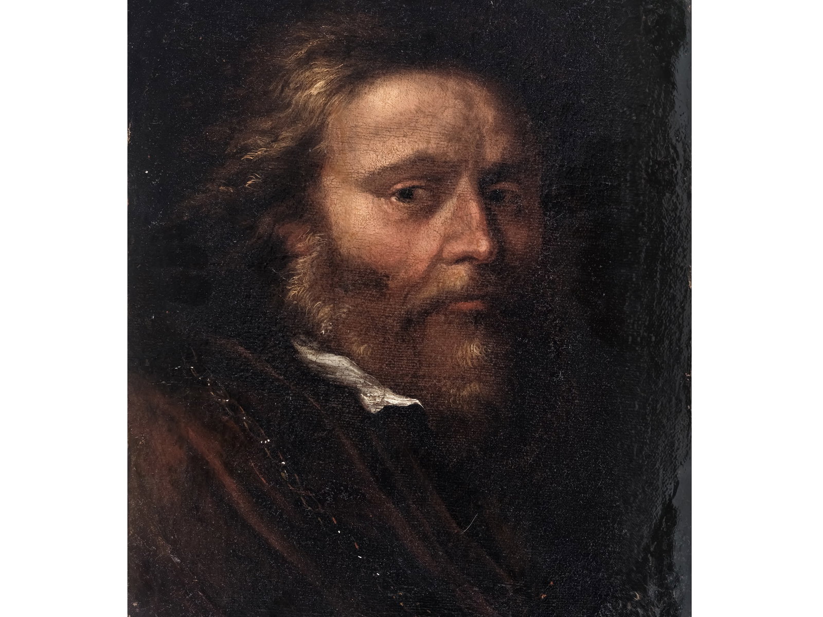 PORTRAIT HEAD, BAROQUE: Portrait HeadBaroque18th centuryOil on canvas, relined50.5 x 39 cmDamaged and partial loss of paint