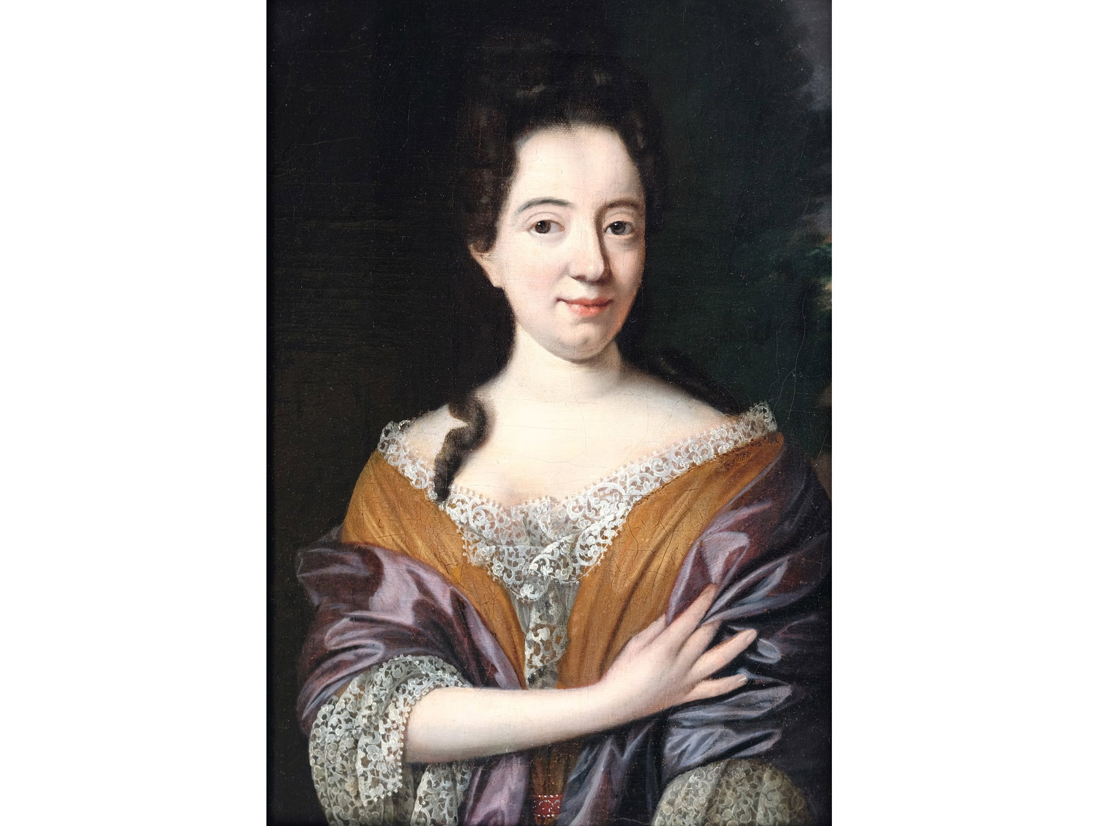 PORTRAIT OF A LADY, FRANCE: Portrait of a Lady France 18th century Oil on canvas on wood 33.5 x 27.5 cm, with frame 50 x 39.5 cm