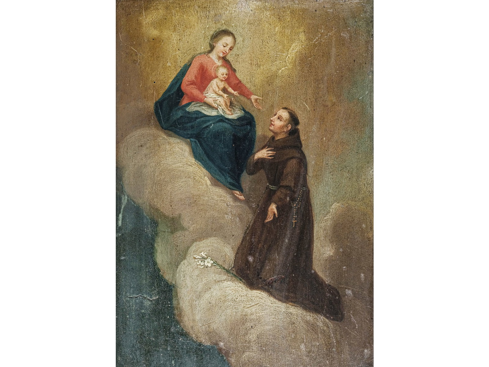 FRANCISCAN MONK BEFORE THE MADONNA, OIL ON WOOD (1 of 4)