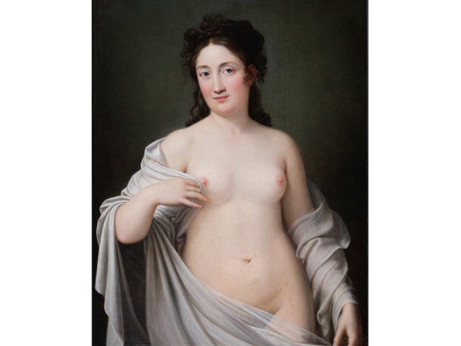 JACQUES LOUIS DAVID, 1748 - 1825, CIRCLE OF: Jacques Louis David 1748 - 1825, Circle of Female Nude Oil on canvas 95 x 72 cm, with frame 120.5 x 98.5 cm Dated 1808 and signed on the reverse
