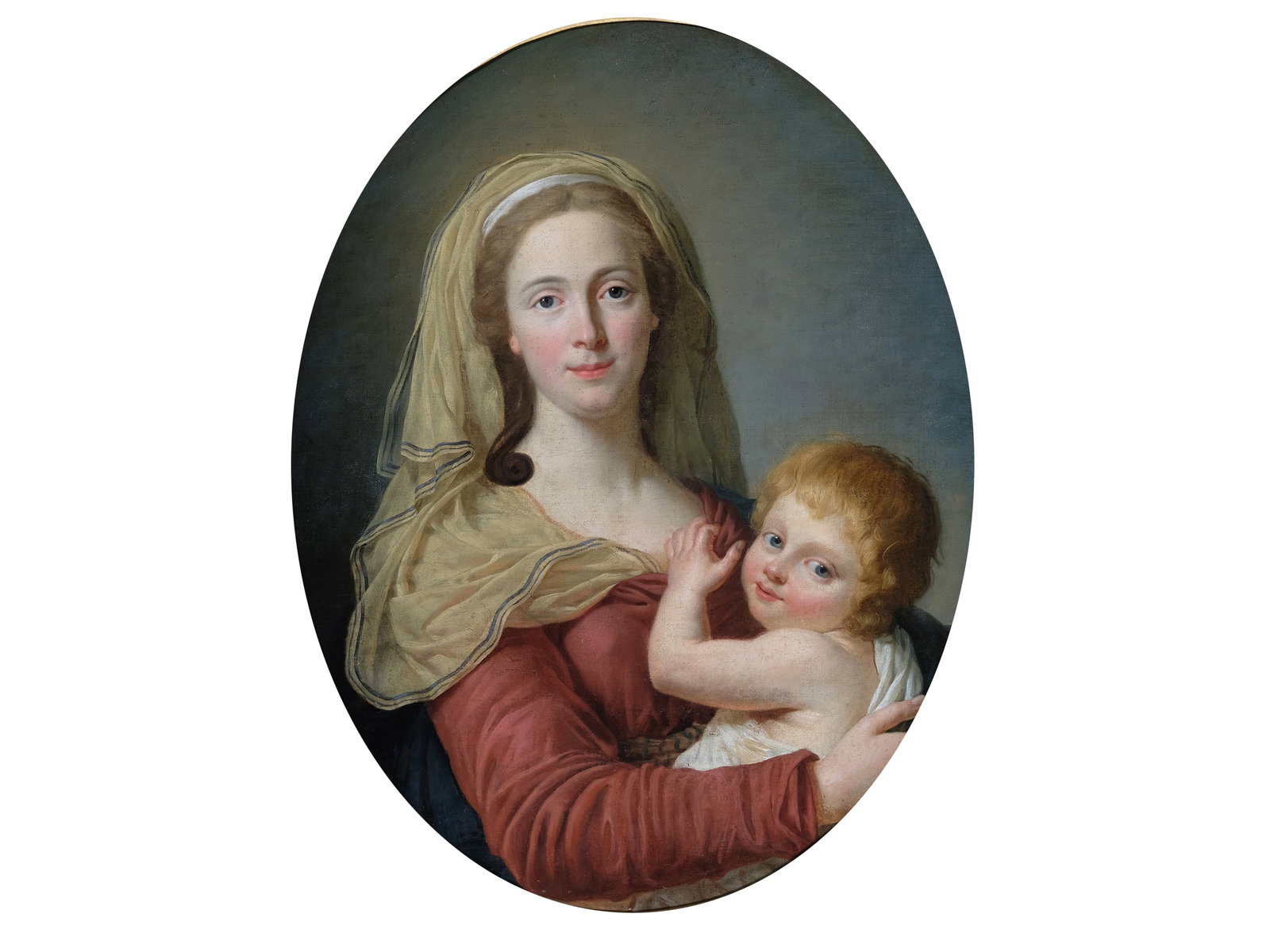 MOTHER WITH CHILD, FRANCE: Mother with ChildFrance18th centuryOil on canvas72.5 x 58.5 cm, with frame 101.5 x 87 cmFrame very heavy!