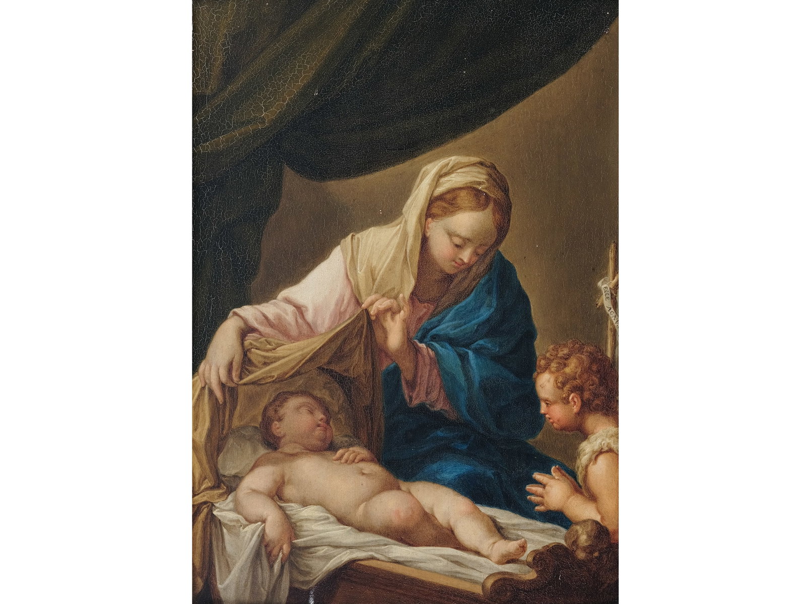 UNKNOWN FEMALE PAINTER, MARY, THE INFANT JESUS, AND THE BOY JOHN: Unknown female painterMary, the Infant Jesus, and the Boy JohnCopy after Franz Richard UnterbergerOil on wood27.5 x 19.5 cm, with frame 41 x 33 cmInscribed on the reverse: "Emilie Thurn Chorinsky
