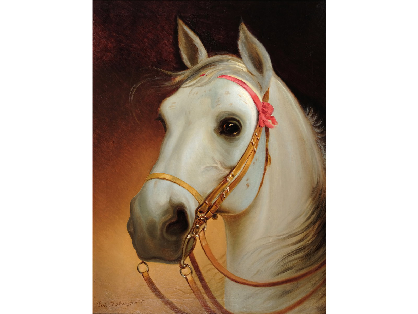 ELEONORE (LORI) MATSCHNIG, 1838 - 1920: Eleonore (Lori) Matschnig1838 - 1920Portrait of an Arabian GrayOil on canvas, relined77.5 x 58.5 cm, with frame 92.5 x 73.5 cmSigned and dated 1870 lower left