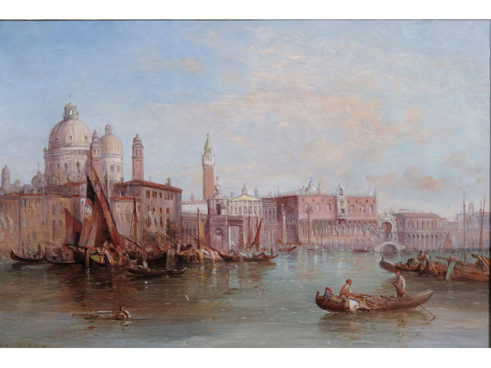 EDWARD WILLIAM COOKE, 1811 - 1880: Edward William Cooke1811 - 1880VeniceOil on canvas, relined41 x 61 cm, with frame 63.5 x 81.5 cmSigned and dated 1877 lower left