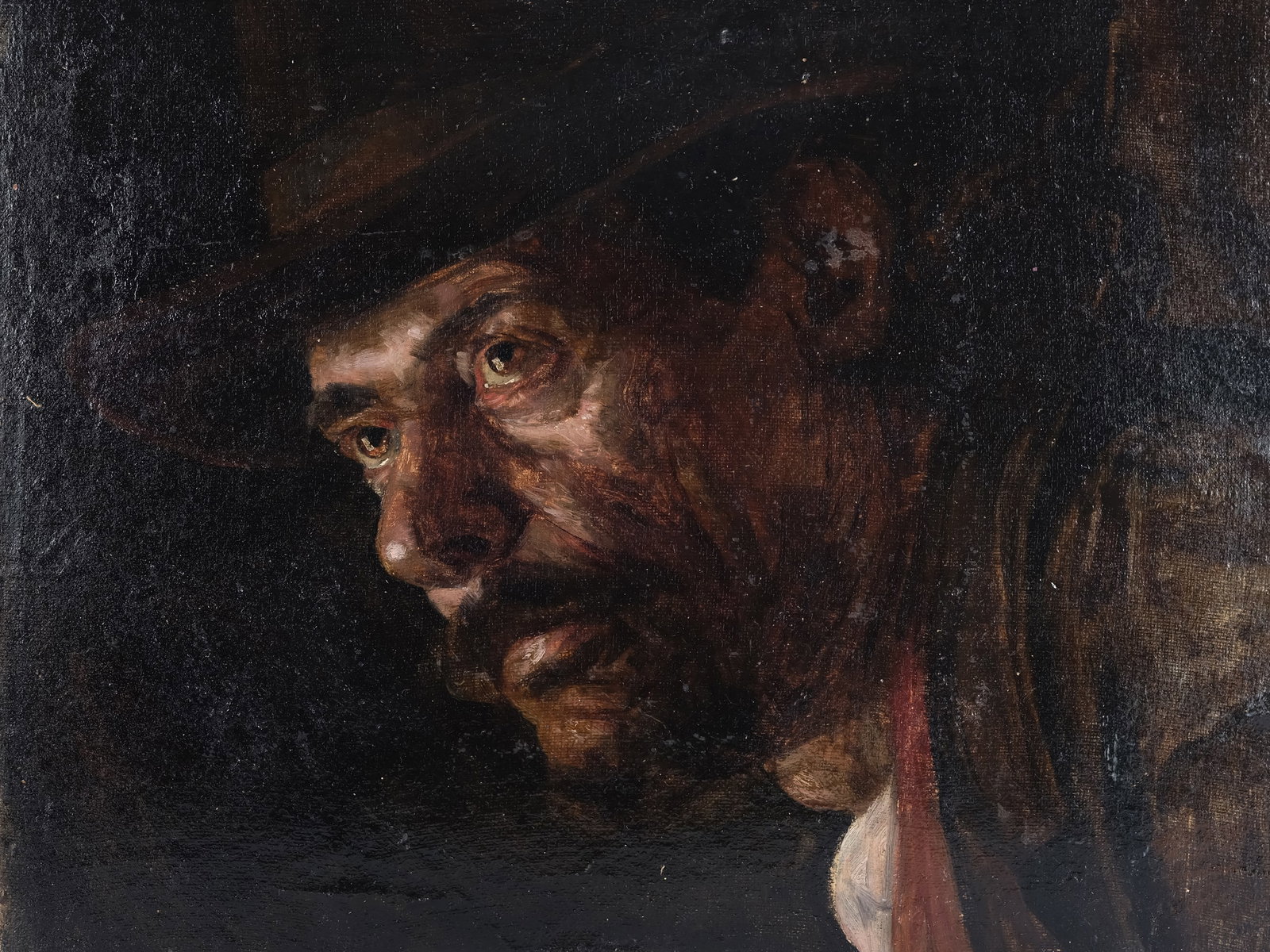 ADOLPH MENZEL, 1815 - 1905, ATTRIBUTED: Adolph Menzel1815 - 1905, attributedMine WorkersOil on canvas on cardboard37 x 30.5 cmMonogrammed and dated (18)85