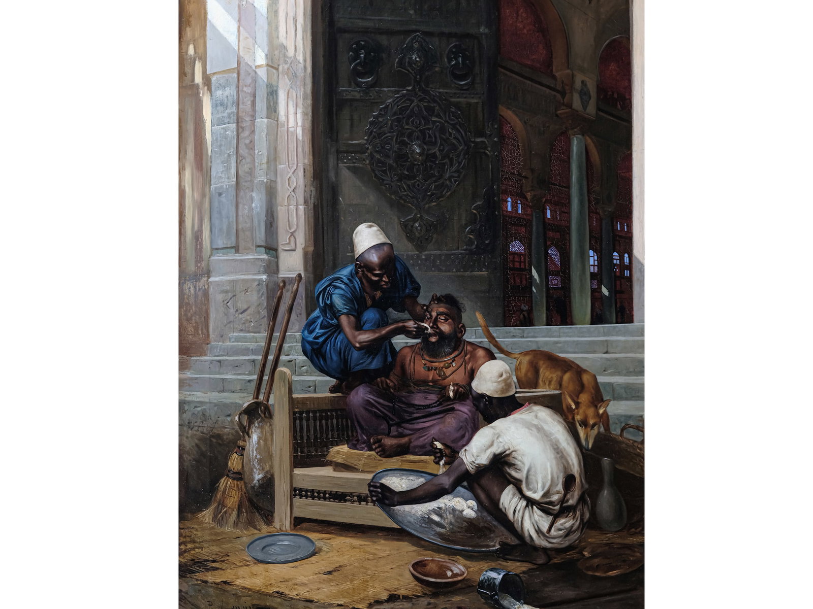 PAUL - MARIE LENOIR, 1843 - 1881: Paul - Marie Lenoir1843 - 1881Ritual Ablution Before Prayer in the MosqueOil on canvas101.5 x 76.5 cm, with frame 134.5 x 109 cmSigned and dated 1878 lower left