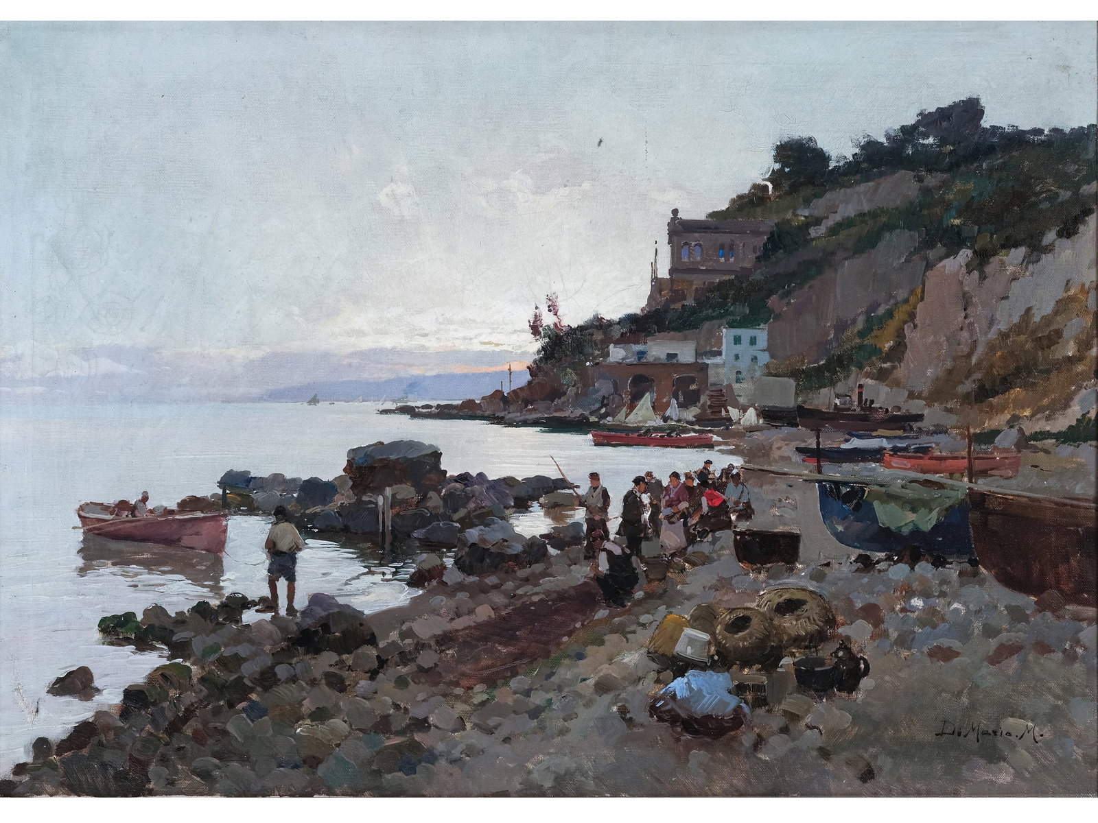 UNKNOWN PAINTER, FIRST HALF OF THE 20TH CENTURY: Unknown painterFirst half of the 20th centuryEvening on the CoastOil on canvas50 x 70.5 cm, with frame 65.5 x 85 cmSigned illegibly lower right