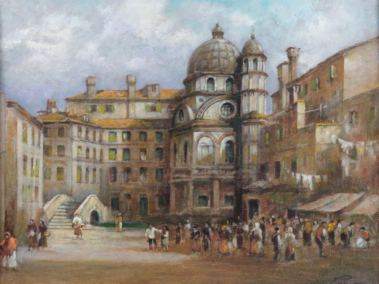 VIEW OF VENICE, OIL ON CANVAS ON BOARD: View of VeniceOil on canvas on board39 x 49 cm, with frame 47.5 x 58 cmIllegibly signed lower right