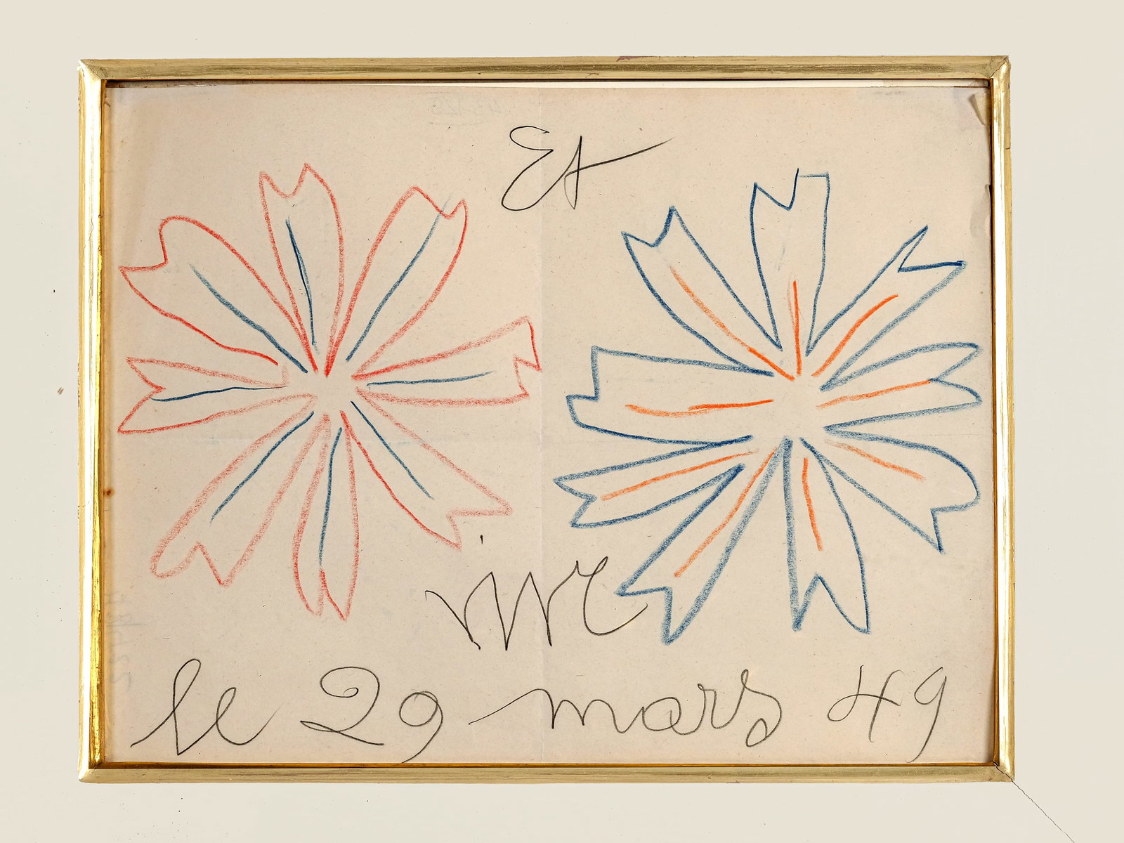 HENRI MATISSE, 1869 - 1954: Henri Matisse1869 - 1954Fleurs1949Colored pencil and oil pastel on paper21 x 27 cm, with frame 43 x 48 cmCertificate by Wanda de GuebriantProvenance: Christie’s London, December 8, 1997, Lot 247Vien