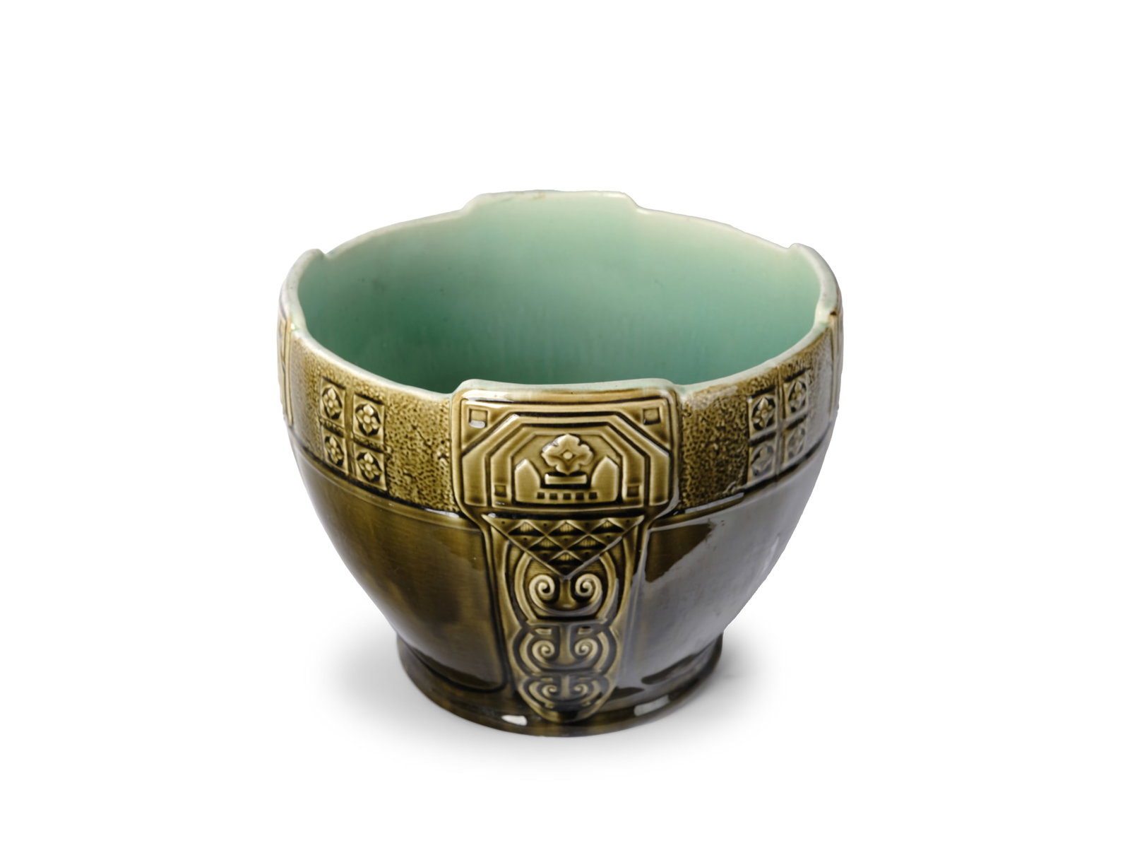 CERAMIC FLOWER PLANTER, BOHEMIA, CIRCA 1900: Ceramic flower planterBohemia, circa 1900GreenHeight 24.5 cm, diameter 30 cm