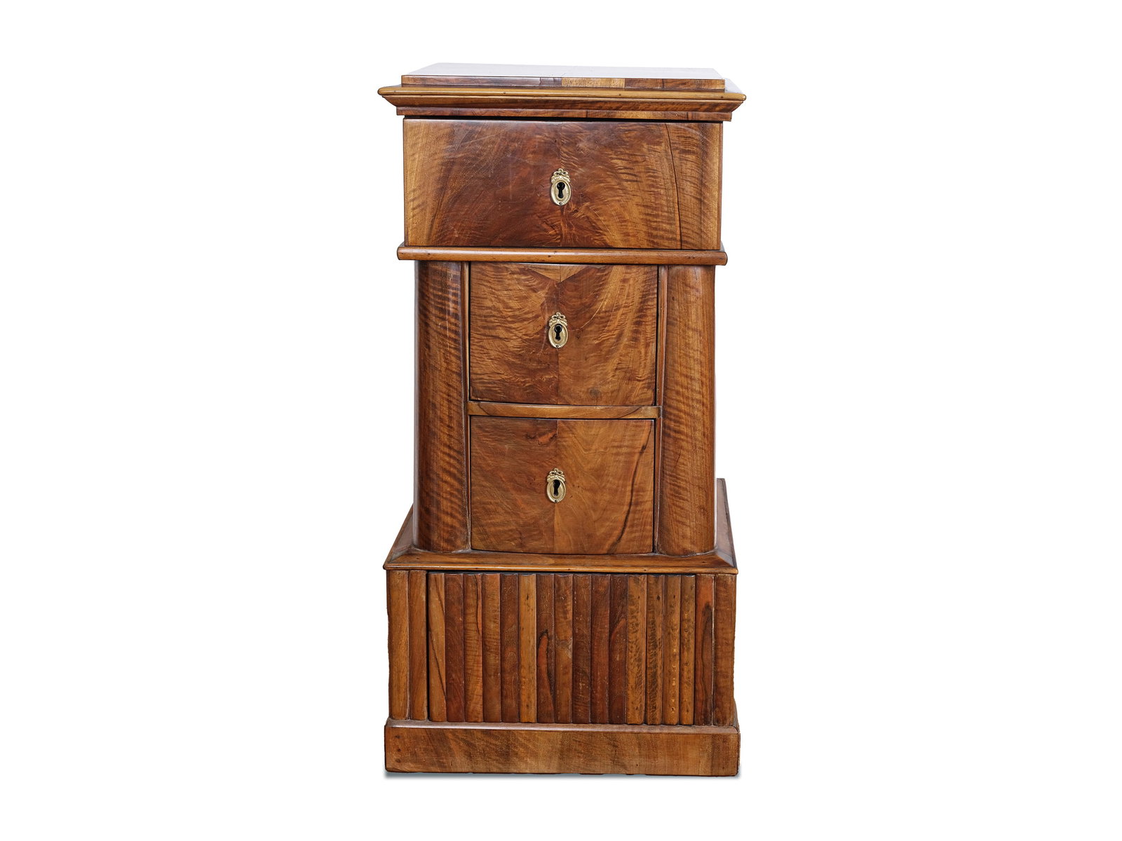 HALF-CABINET, BIEDERMEIER, CIRCA 1830: Half-cabinetBiedermeier, circa 1830Walnut veneer on hardwoodHeight 96 cm, width 49 cm, depth 48 cmRestored, parts replaced