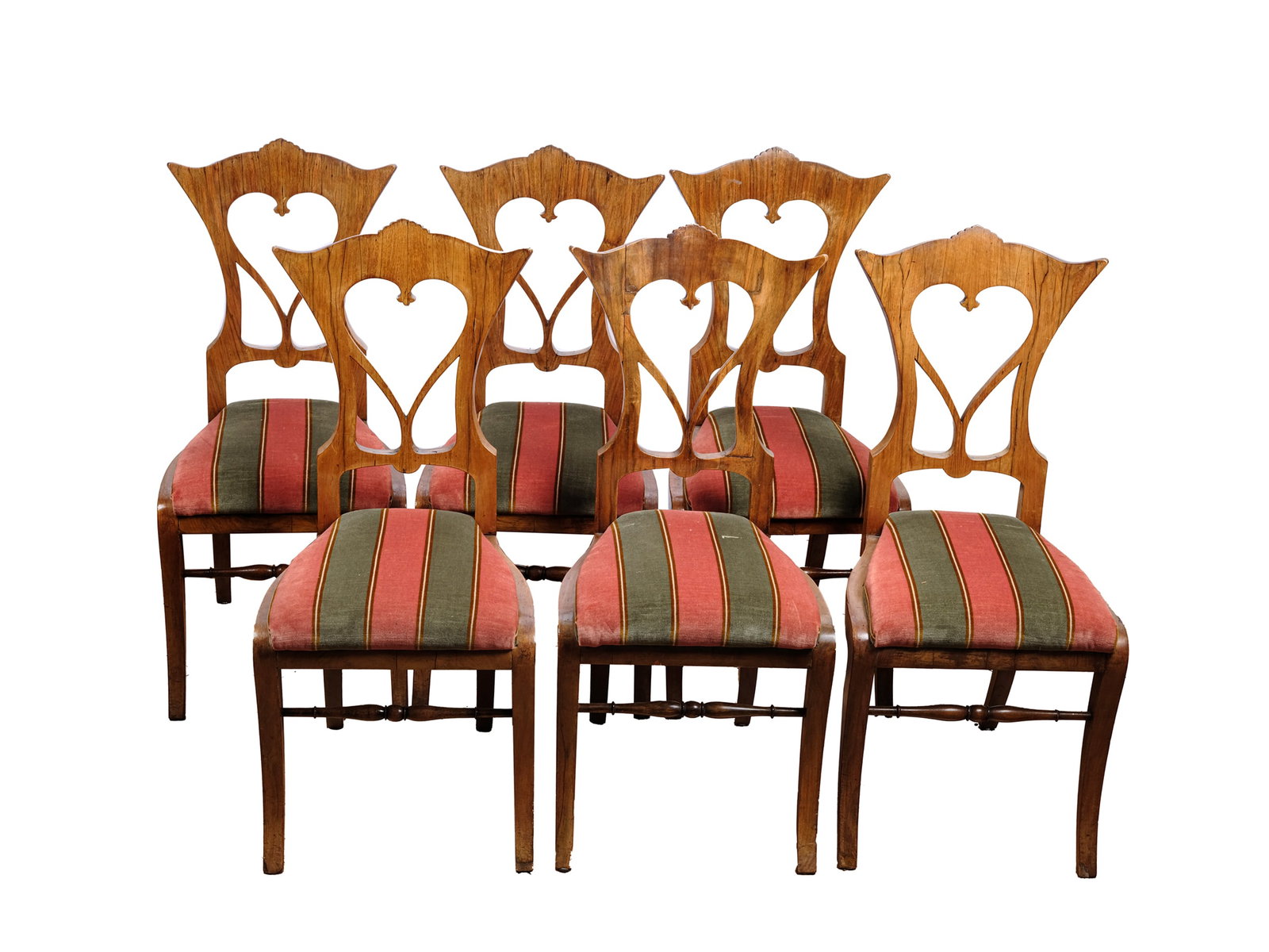 6 BIEDERMEIER ARMCHAIRS, CARVED WOOD: 6 Biedermeier armchairsCarved woodHeight 95 cm, seat height 47 cm, width 44.5 cm