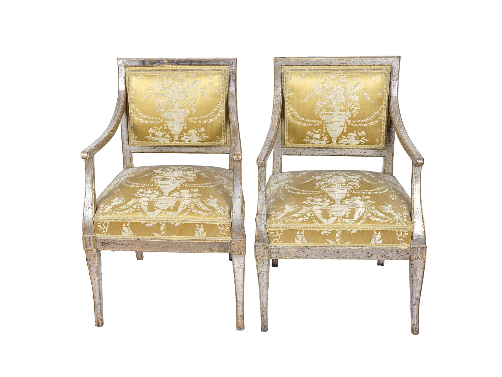 PAIR OF EMPIRE ARMCHAIRS, CIRCA 1800/20: Pair of Empire armchairsCirca 1800/20Silver-plated woodHeight 91 cm, width 56 cm