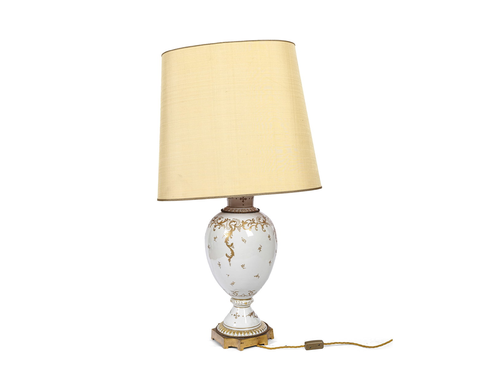 TABLE LAMP WITH BRONZE BASE, WHITE PORCELAIN WITH GOLD TRIM (1 of 4)
