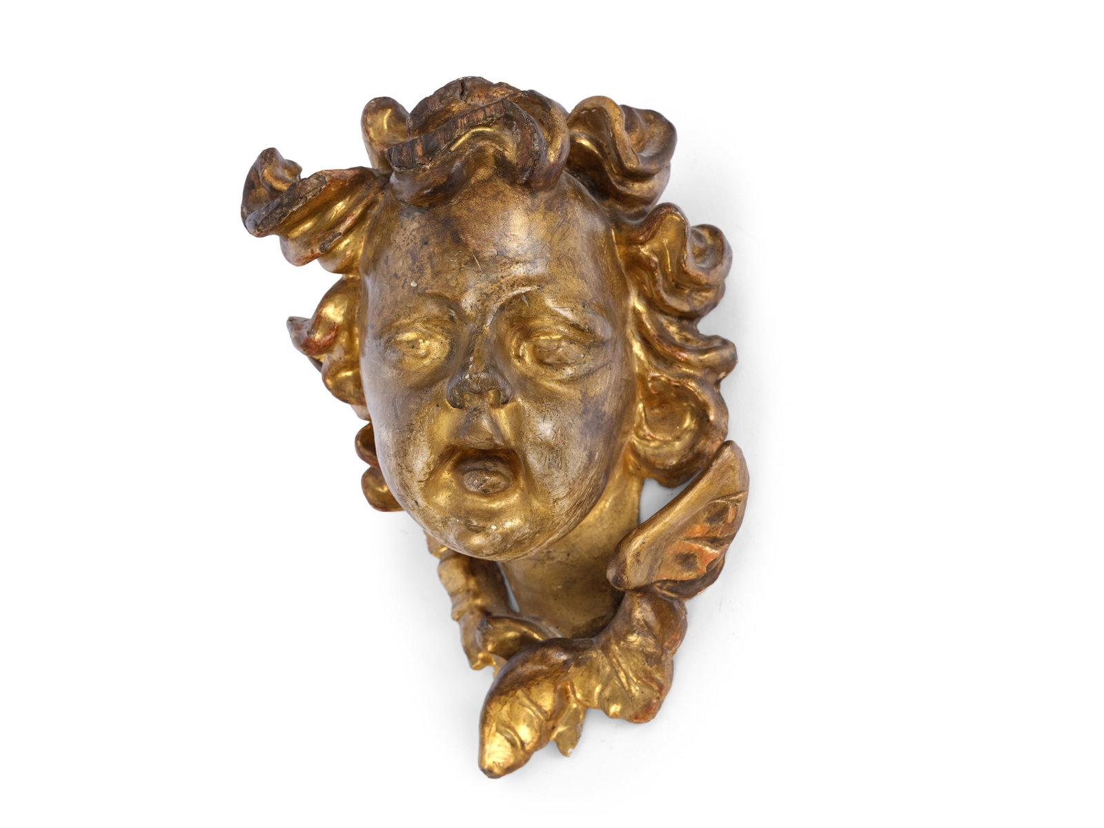ANGEL’S HEAD, ZUeRN WORKSHOP: Angel’s headZuern workshopCarved wood and gildedLength 23 cmRubbed gold, damaged
