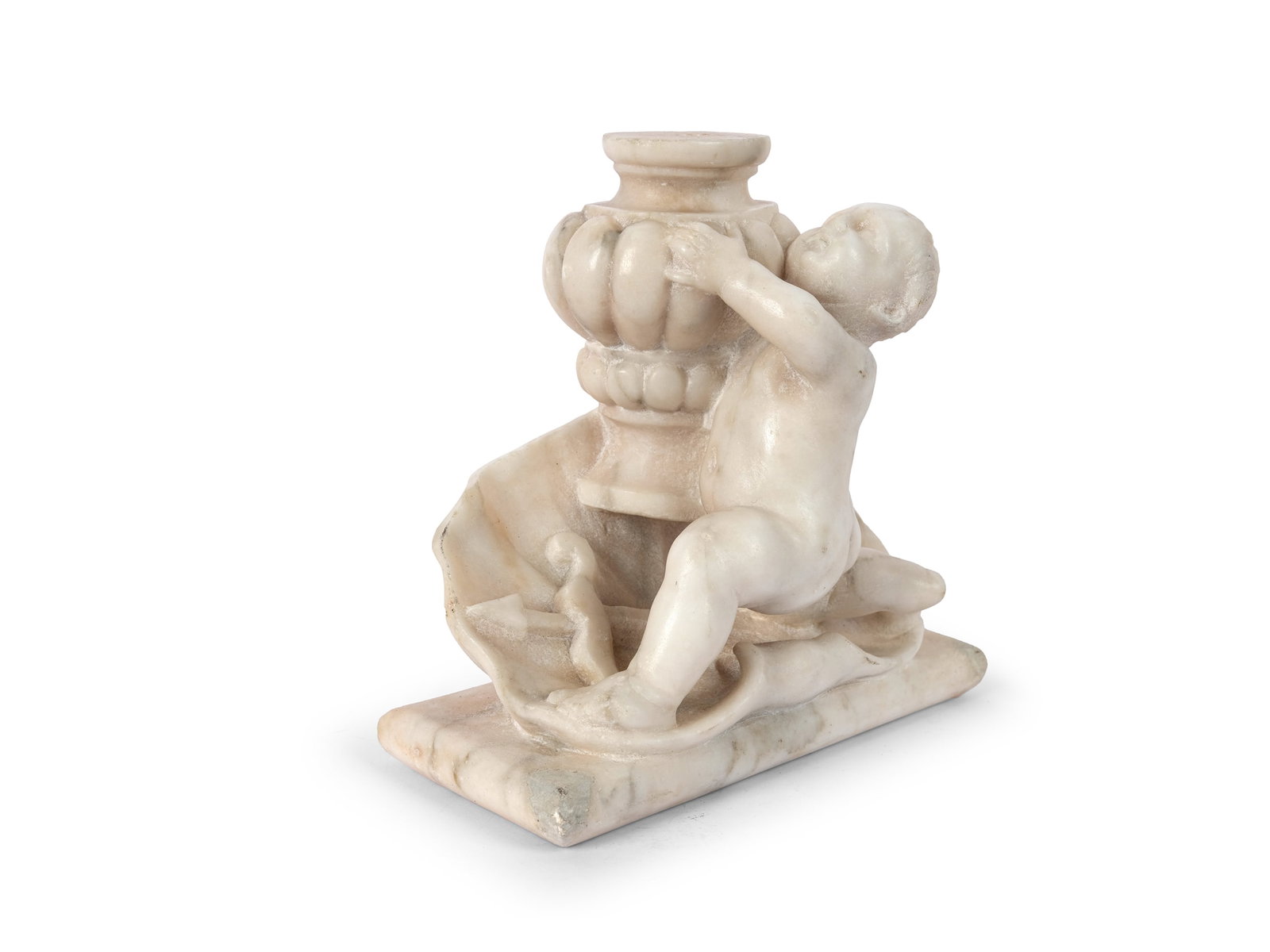 SMALL CUPID IN A SHELL, 18TH CENTURY: Small Cupid in a Shell18th centuryMarbleHeight 20 cm, length 20 cm, depth 9 cmPartially damaged