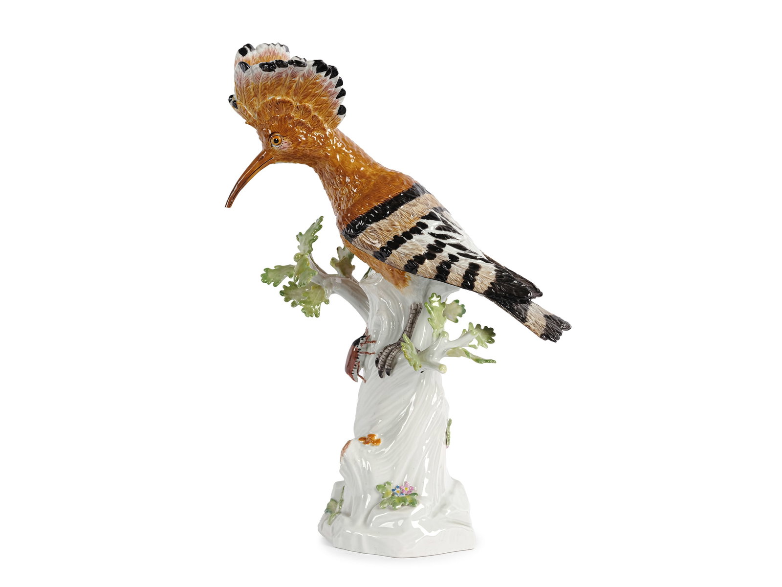 MEISSEN PORCELAIN, HOOPOE: Meissen porcelainHoopoe Height 30 cm Marked on the baseRestored (2 leaves)