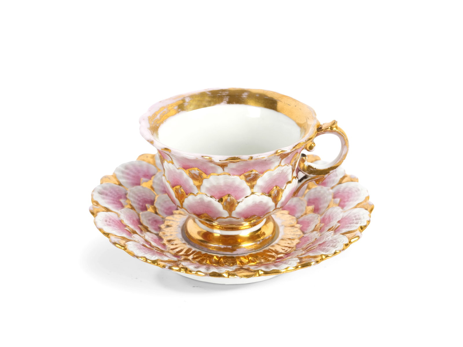COLLECTOR'S CUP WITH SAUCER, BIEDERMEIER, PORCELAIN, COLORFULLY DECORATED and GILDED: Collector's cup with saucer, BiedermeierPorcelain, colorfully decorated and gildedCup height 6.5 cmSaucer diameter 15.5 cmStamped "FM" on the bottomHeavily rubbed gold