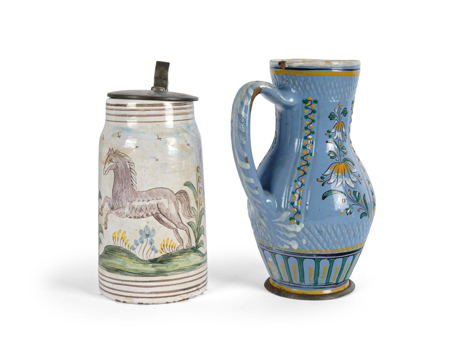 BUNDLE: 2 FAIENCE JUGS, GLAZED FAIENCE - 2