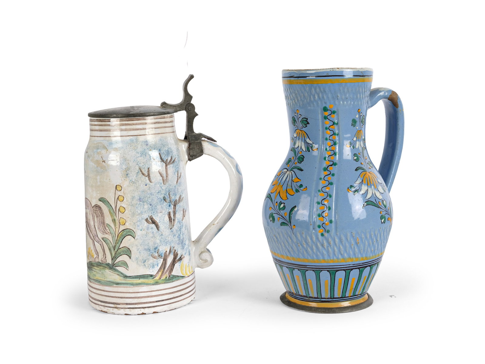 BUNDLE: 2 FAIENCE JUGS, GLAZED FAIENCE - 3