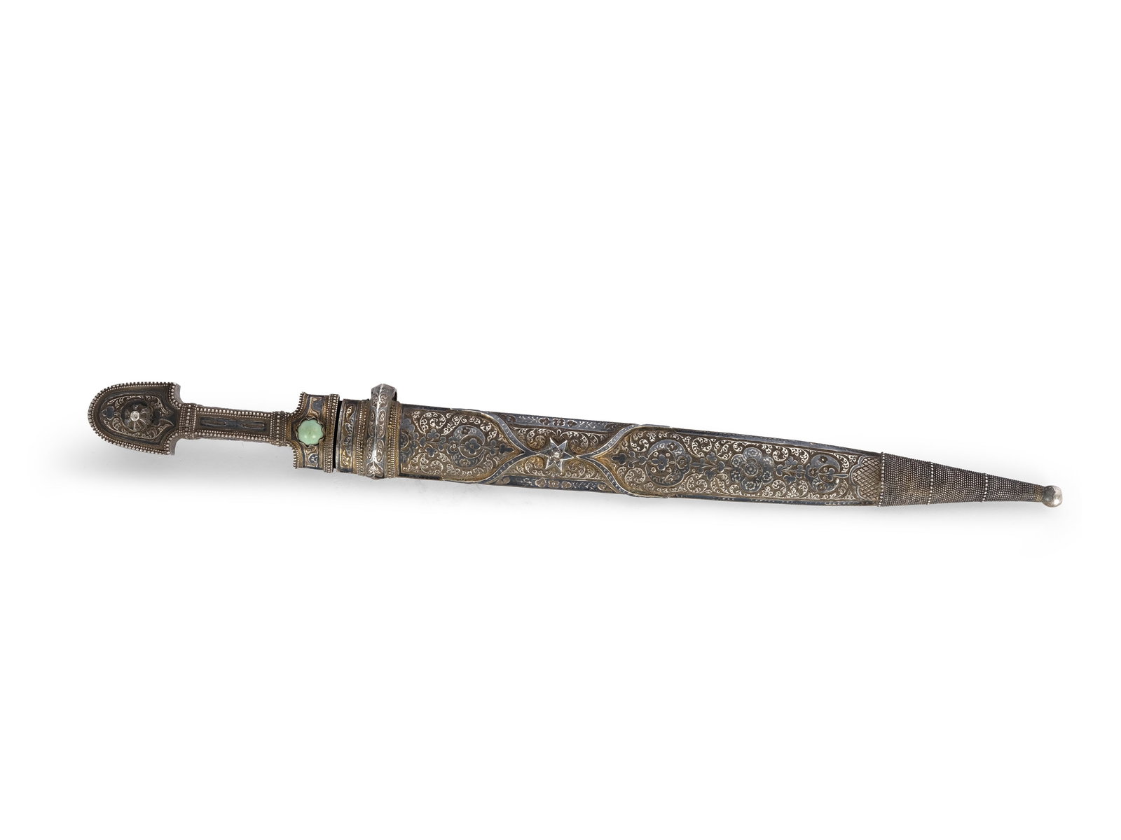 CAUCASIAN SILVER DAGGER, SECOND HALF OF THE 19TH CENTURY: Caucasian silver daggerSecond half of the 19th centuryUnmarked silverSteel bladeLength 46 cm