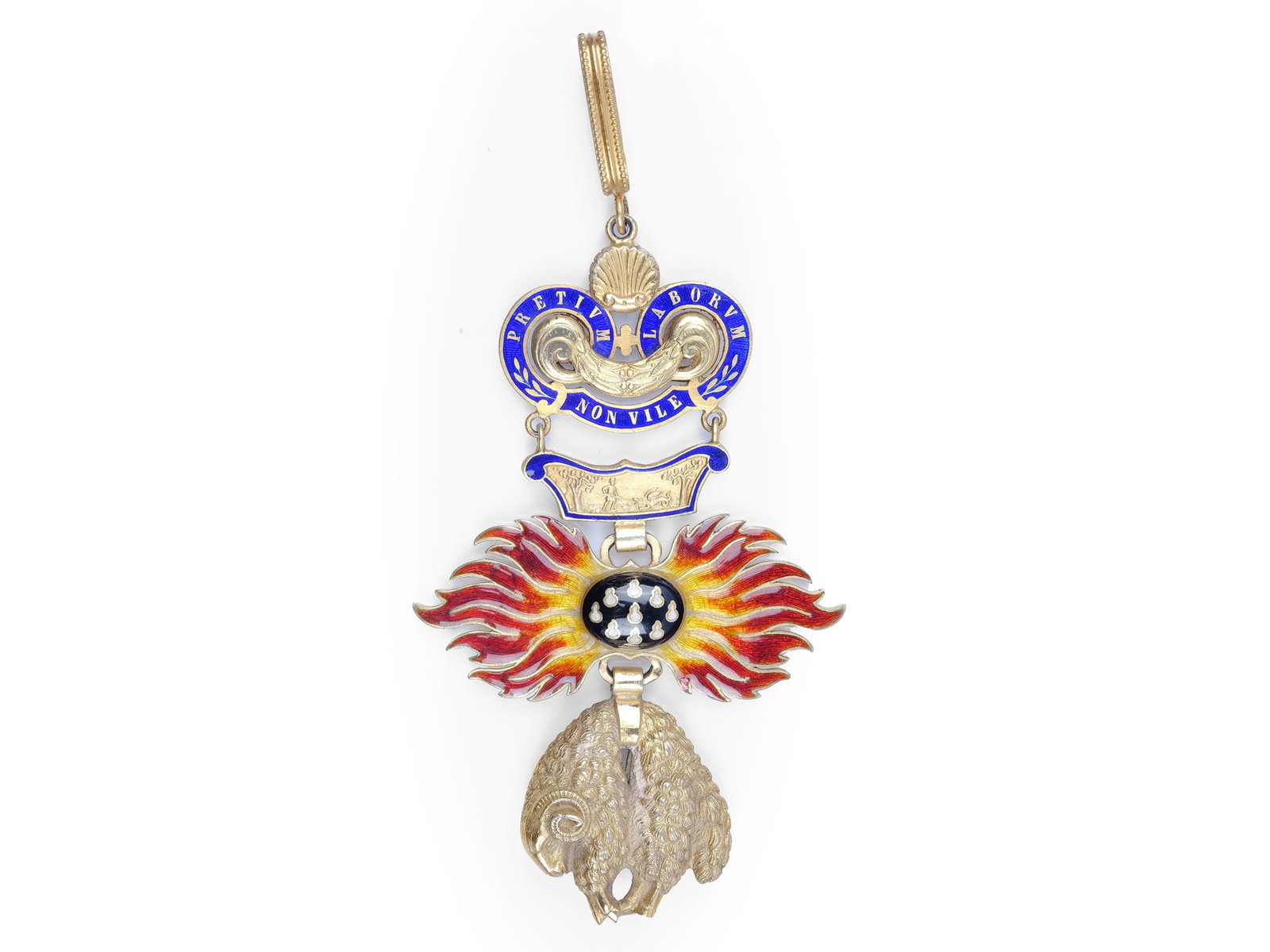 ORDER OF THE GOLDEN FLEECE, 1900/10: Order of the Golden Fleece1900/10AustriaGilt silverFrench boar mark (!)14 x 7.5 cmWeight 81 gOriginal ribbon