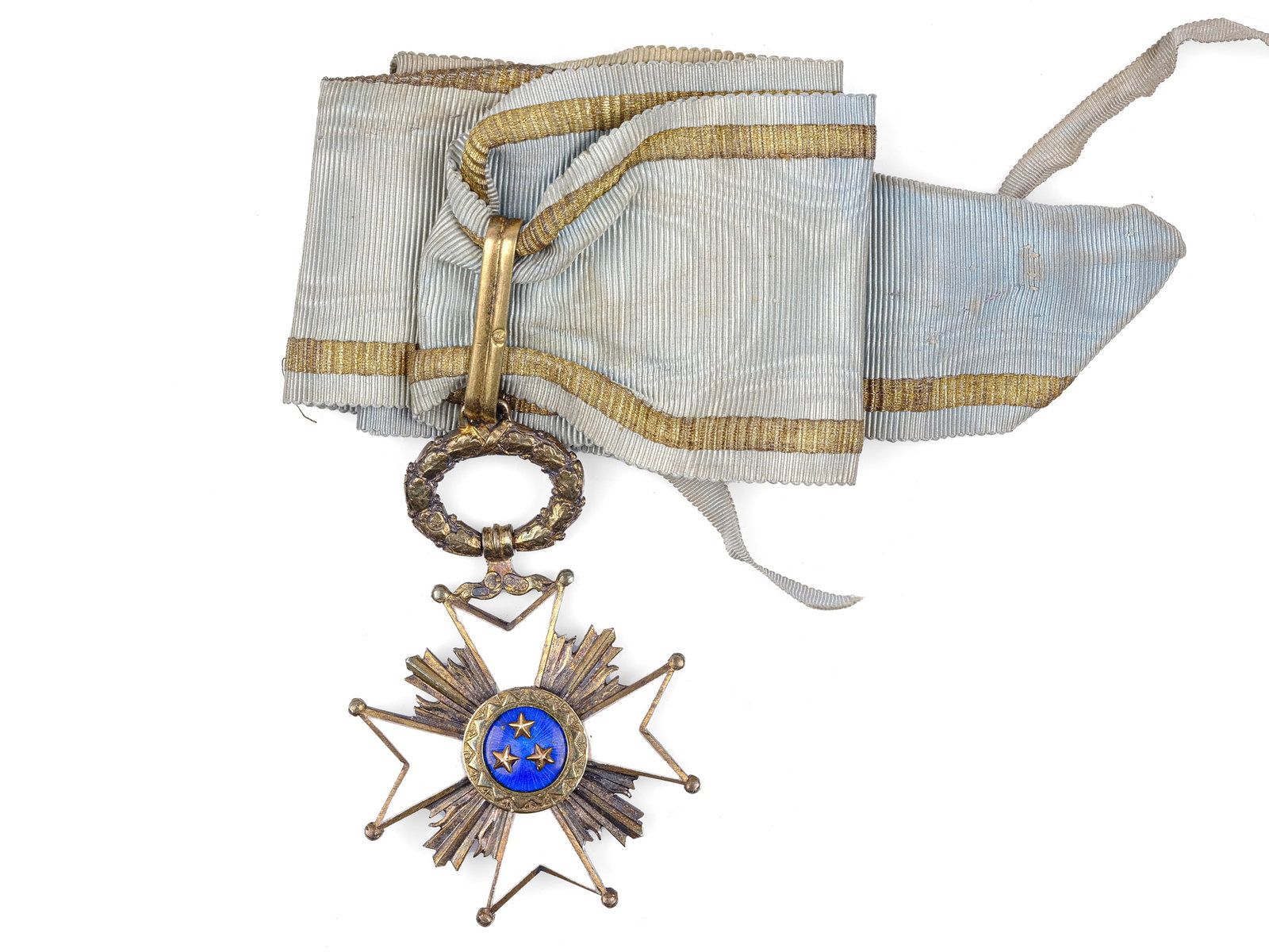 3-STAR ORDER, LITHUANIA-RIGA: 3-Star OrderLithuania-Riga1918Gilt silver with enamelOrder 6.5 x 5 cmTotal weight 47 g
