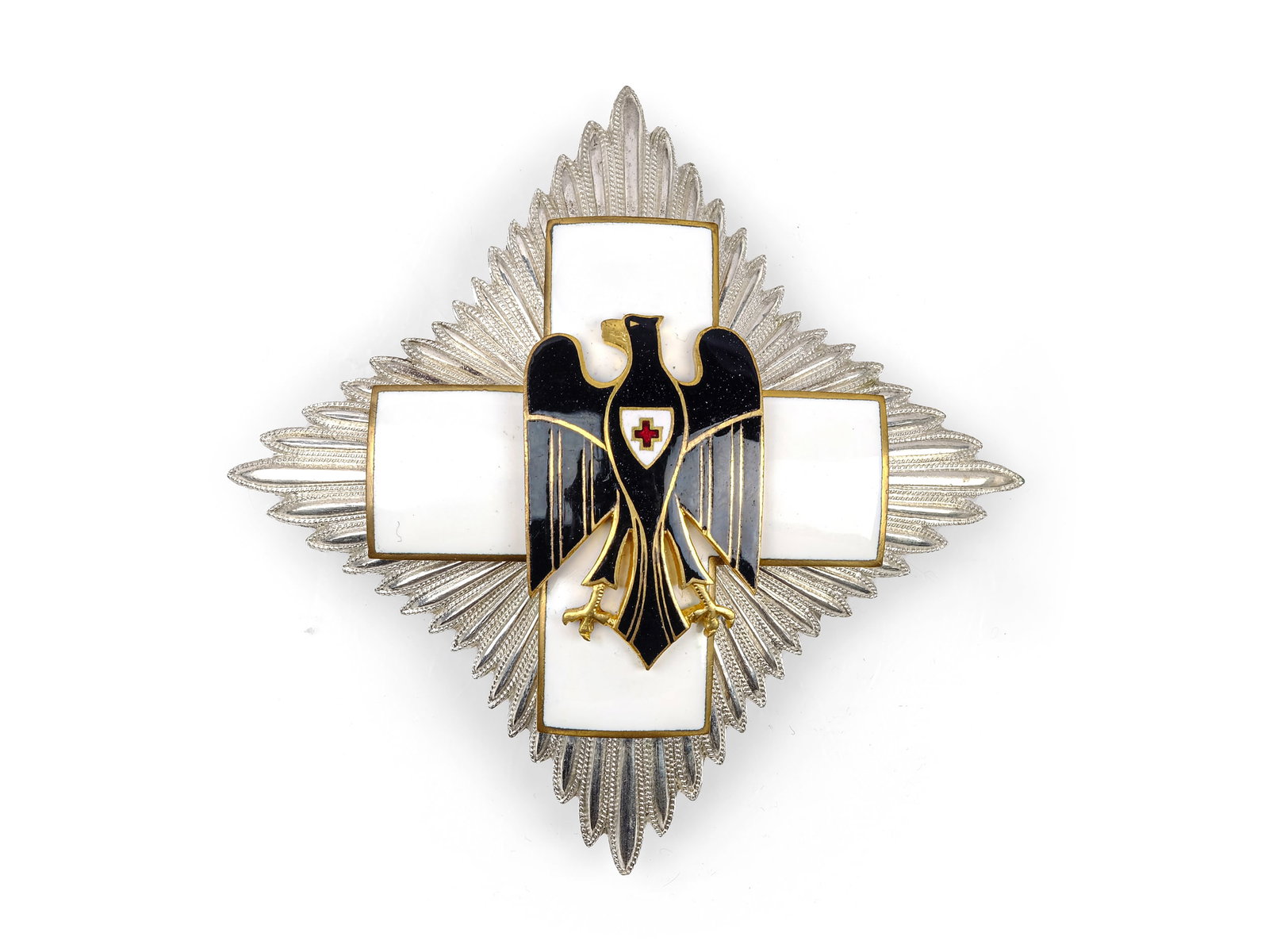 STAR OF THE RED CROSS, GERMAN: Star of the Red CrossGerman1950s/60sHallmarked silver (800) with enamel6 x 6 cmWeight 72 g