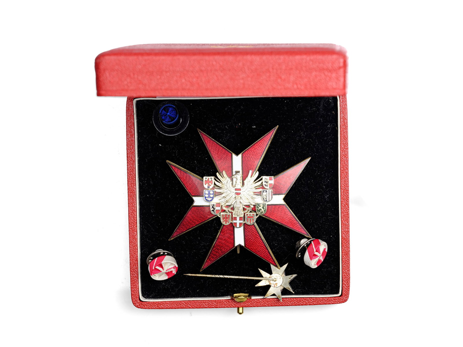 GRAND DECORATION OF HONOR FOR SERVICES TO THE, REPUBLIC OF AUSTRIA: Grand Decoration of Honor for Services to the Republic of AustriaSilver-plated and enameled metal Pin and lapel buttonsIn original boxManufacturer: Anton Reitterer, Vienna
