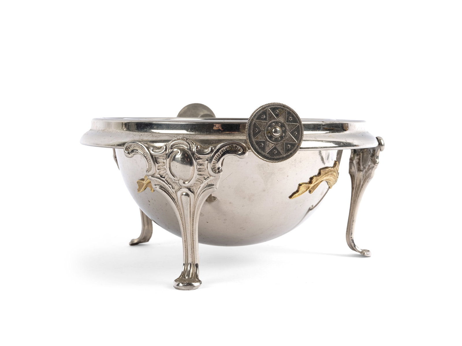 CAVIAR DISH, METAL WITH 4 RELIEFS IN THE SHAPE OF STURGEON AROUND THE RIM (1 of 7)