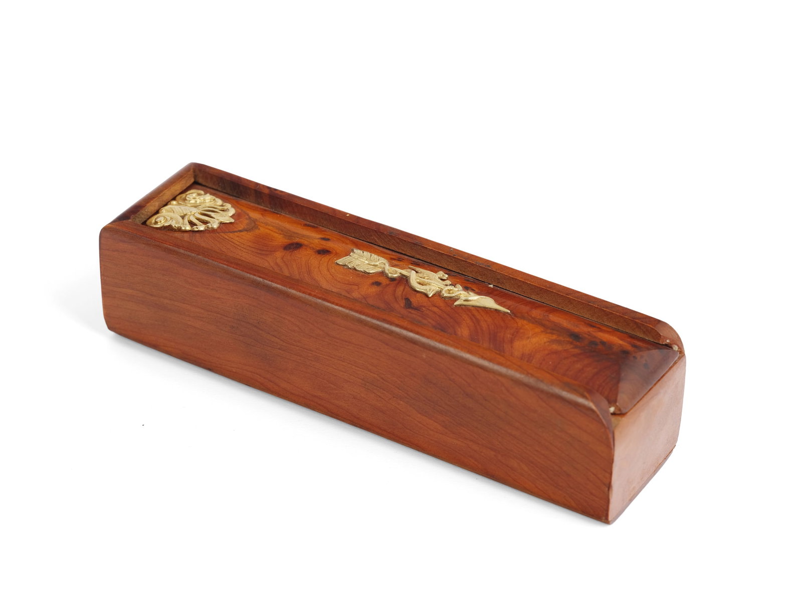 SMALL WOODEN BOX, WITH SILVER-GILDED APPLIQUES, HALLMARKED (84 ZOLOTNIKI) (1 of 4)