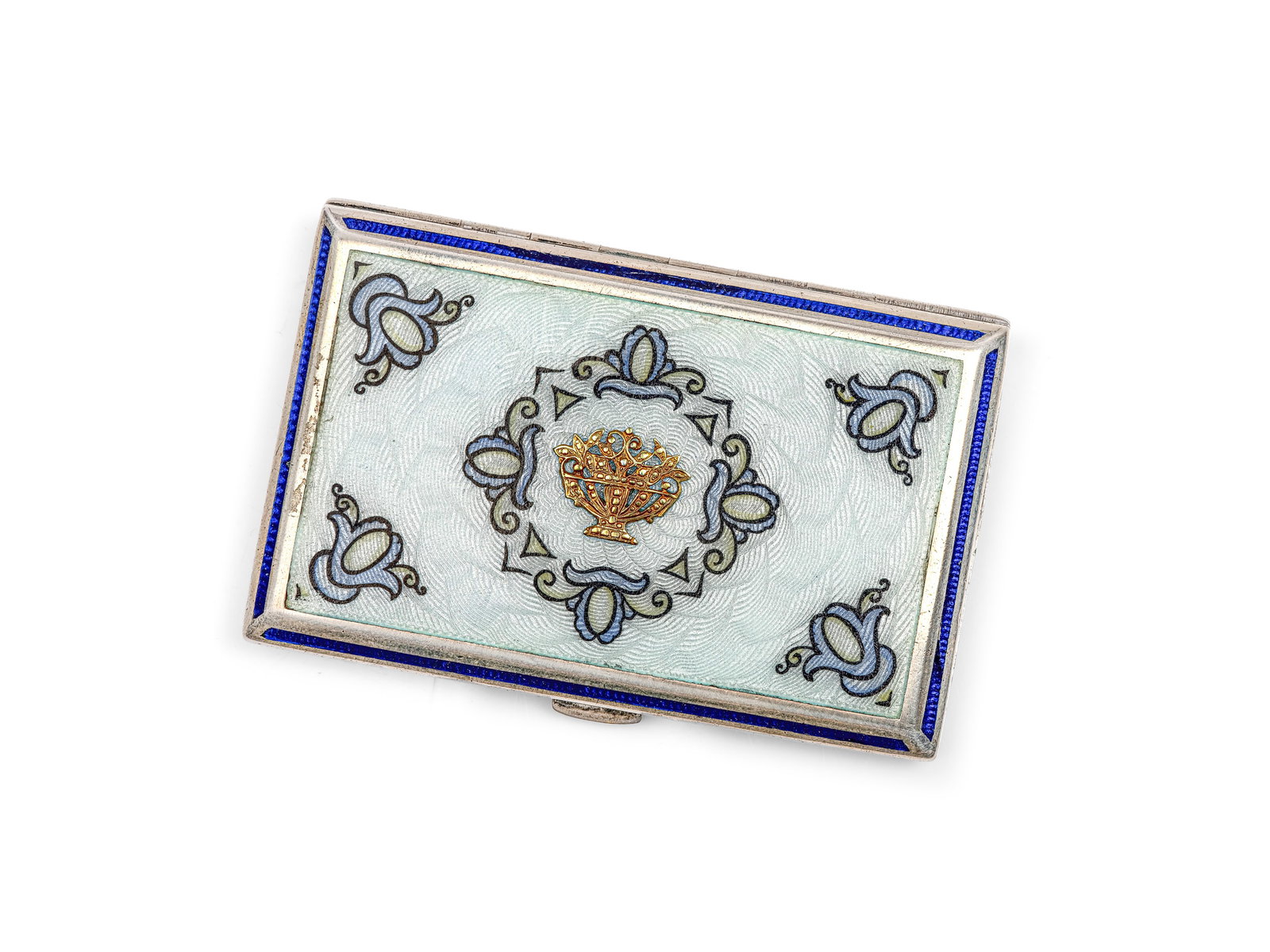 CIGARETTE CASE, HALLMARKED SILVER, ENAMELED LID (1 of 2)