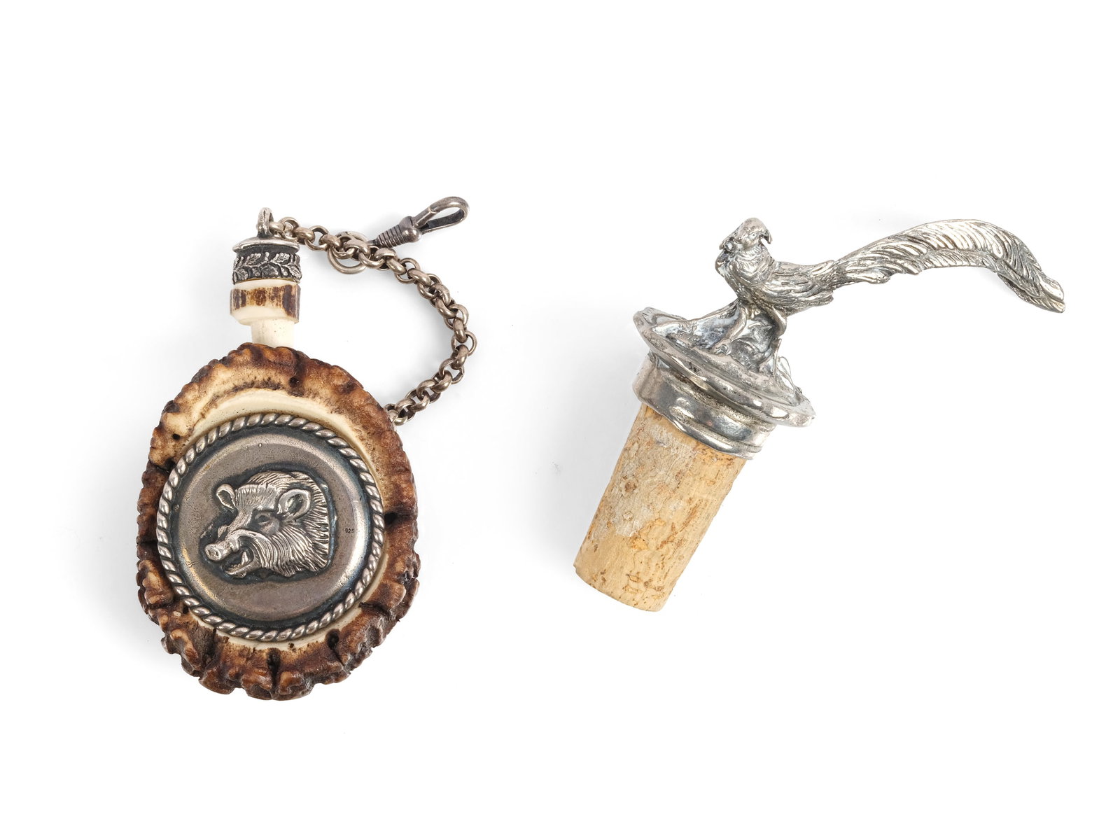 2 PIECES, LIQUEUR BOTTLES WITH WILD BOAR PLAQUE (1 of 1)