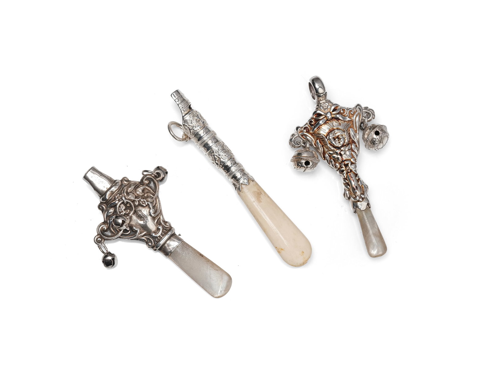 3 BABY RATTLES, HALLMARKED SILVER (1 of 1)