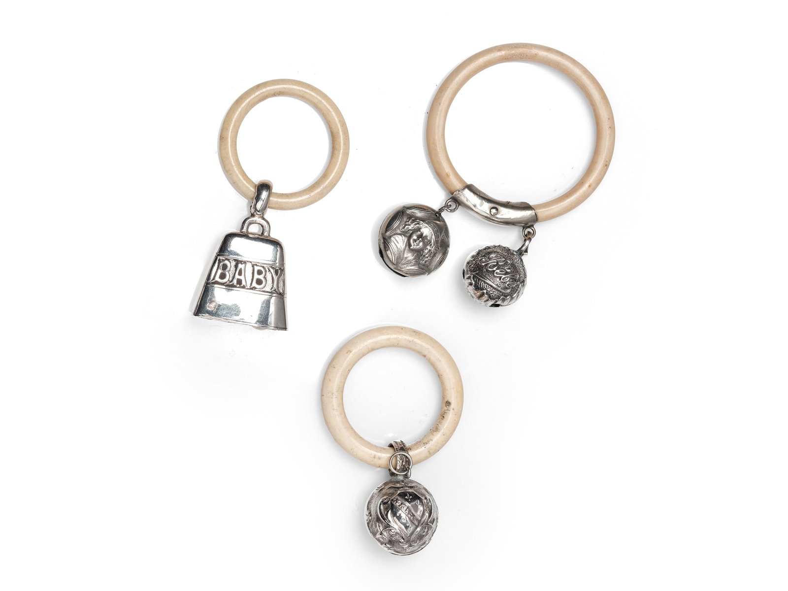 3 BABY RATTLES, SILVER, HALLMARKED (1 of 1)
